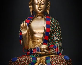 Brass Buddha statue- 15 CM Brass Buddha Figurines, Buddha Idol, Buddha Statue, Brass Ring work Buddha for Temple, Home, Corner, Decor, gifts