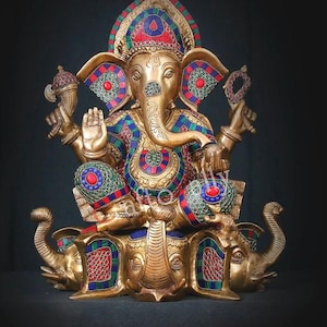 Brass Ganesha statue, 43 CM Lord Ganesha Idol, Ganpati Figurine, Lord Ganesh Sculpture For Temple, Office, Decor, Gifts, Pooja, Alter