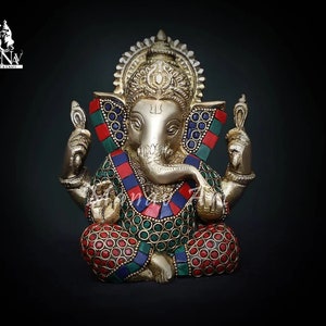 Ganesh statue- 15 CM Ganesha statue in Brass, Ganesh figurine, Ganpati sculpture, Ganesha for Temple, Pooja, decor, office, Gifts, corner.