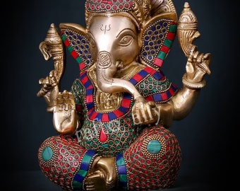 Estatua de Ganesha de latón, 21 cm, ideal para un nuevo comienzo, hogar, decoración, templo, esquina, entrada, oficina, el mejor regalo.