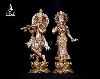 Radha Krishna standbeeld, 17,5 CM Brass Radha Krishna standbeeld, medium Radha Kisnaa, Radha Krishna voor thuis, tempel, kantoor, entree, geschenken, puja