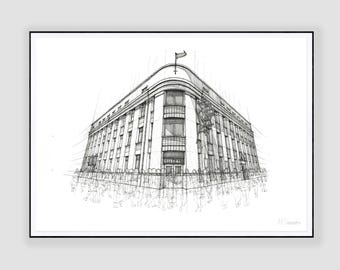 Tobacco Factory, Bristol – Black and White Urban Sketch Art Print