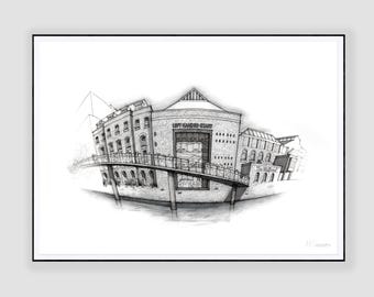 Left Handed Giant, Bristol – Black and White Urban Sketch Art Print