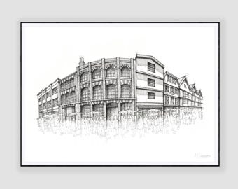 King Street, Bristol – Black and White Urban Sketch Art Print