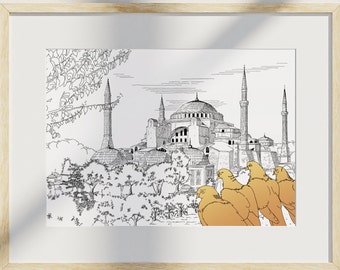 Hagia Sophia Print, Istanbul Skyline, Istanbul Turkey, Black and White Art, Grand Mosque