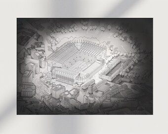 St James' Park Print, Newcastle United, Black and White Aerial View