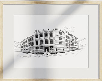Bristol King Street Black and White Art Print, Hand-Drawn Architecture