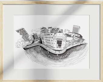 Bristol Harbourside Art Print, Finzels Reach, Architecture Drawing