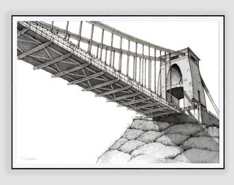 Clifton Suspension Bridge Bristol – Black & White Pen and Ink Architectural Print | Bristol Wall Art