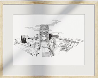 Newcastle Tyne Bridge Sketch Print – Cityscape Art