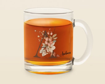 Boho Blossom: Customizable Initial Transparent Mug - 10oz/300ml