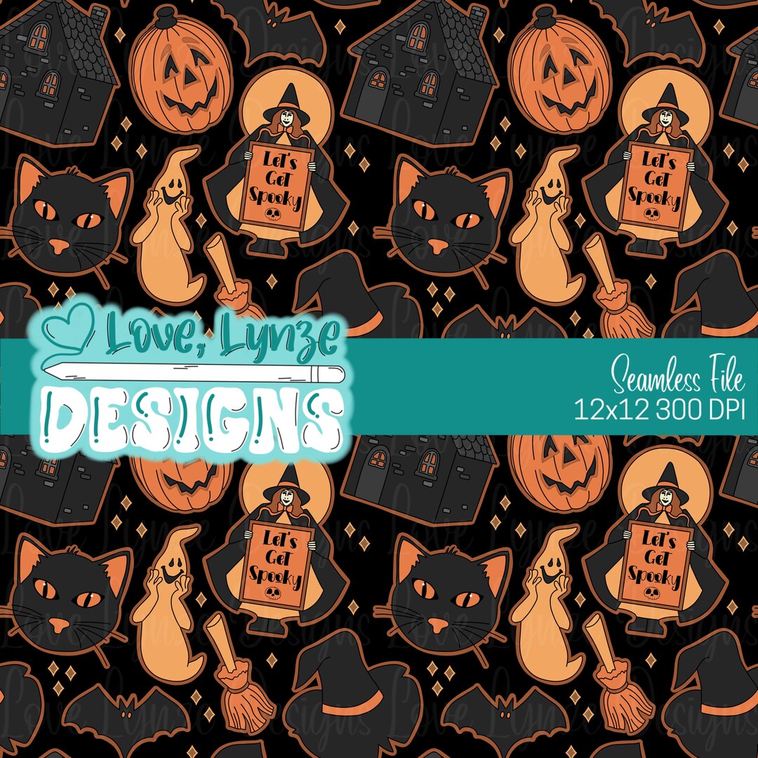 Vintage Halloween Seamless Digital Pattern | Black & Orange | Retro ...