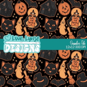 Vintage Halloween Seamless Digital Pattern | Black & Orange | Retro Spooky Clipart | 12x12” 300 DPI File