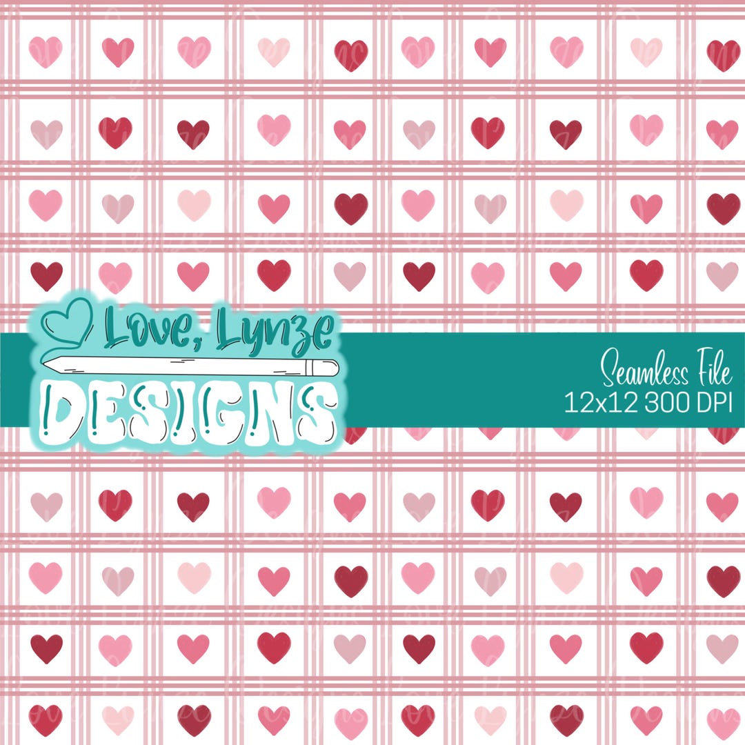 Valentine Heart Plaid Seamless Pattern | Pink & Red Hearts Digital ...