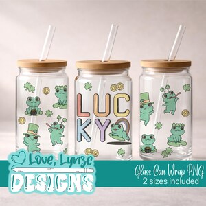 Lucky Frog St. Patrick’s Day glasburkplast PNG | 473 ml Libby muggplast | 300 DPI
