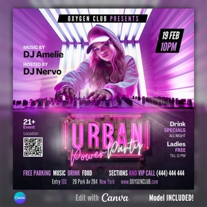 EDITABLE Canva Flyer, Club Flyer, Urban Party Flyer, Trap and R&B, Event Flyer, DJ Party Invitation Flyer, Friday party, DIY template