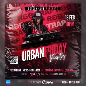 EDITABLE Canva Flyer, Club Flyer, Urban Party Flyer, Trap and R&B, Event Flyer, DJ Party Invitation Flyer, Friday party, DIY template