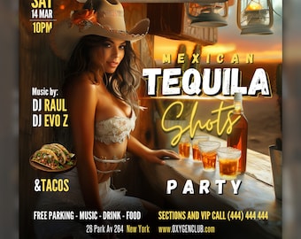 EDITABLE Canva Flyer, Night Club Flyer, Tequila Party Flyer, Tacos, Adult Dance Event, DJ Party Invitation, Girls, Latino party, DIY Flyer