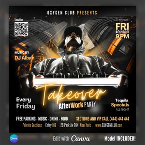 EDITABLE Canva Flyer, Club Flyer, After Work Party, Urban music, Event Flyer, DJ Party Invitation, Friday and Saturday party, DIY template