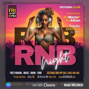 EDITABLE Canva Flyer, Club Flyer, RnB Night, R&B Party, Music, Adult Event, Event Flyer, DJ Party Invitation, Social event, DIY template