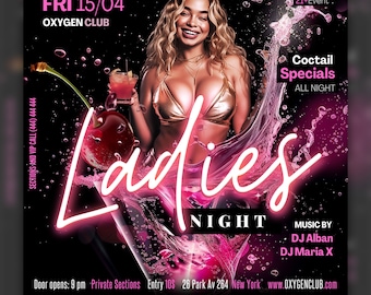 EDITABLE Canva Ladies Night Flyer, DIY Template, Night Club Event, Adult event, Dj event,  Girls Party, Club Event, Social media template
