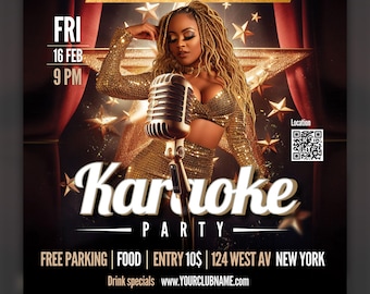 Volante editable para fiesta de club, volante de karaoke, celebración, diseño de plantilla DIY, invitación a fiesta, fiesta de DJ en club, evento en vivo, música en vivo