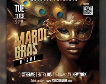 EDITABLE Canva Flyer, Mardi Gras invitation, Mardi Gras Flyer, Masquerade Party, DIY Design Template, Social Media Ready, Hot Party Flyer