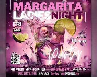 EDITABLE Canva Flyer, Night Club, Margarita Ladies Night Party Flyer, Adult Dance Event, DJ Party Invitation, Girls, Latino party, DIY Flyer