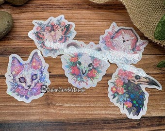 Juego de pegatinas holográficas con purpurina, estilo cottagecore, resistentes a la intemperie