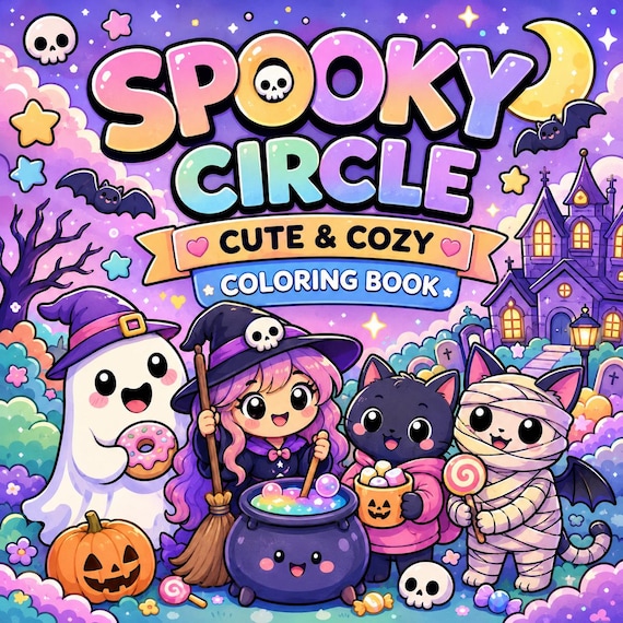 Cute Halloween Coloring Pages Bundle, Kawaii Cozy Coloring Pages, Adult Coloring Pages Printable PDF, Halloween Printable Instant Download