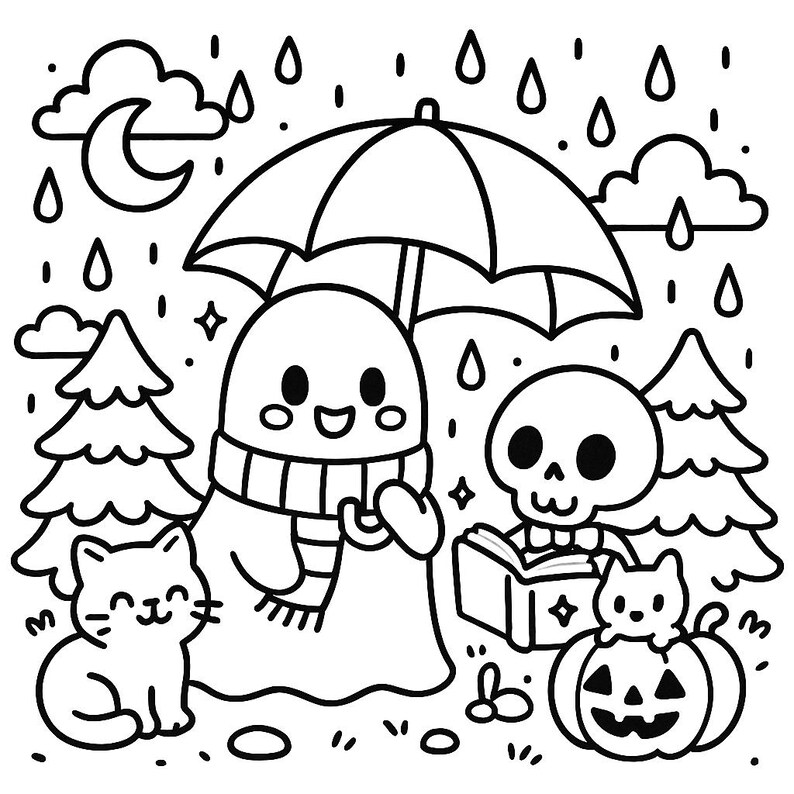 Spooky Circle: Cute & Cozy Coloring Book, Kawaii Spooky Halloween Coloring Pages, Fall Cozy Cute Coloring Book for Adults and Teens image 11