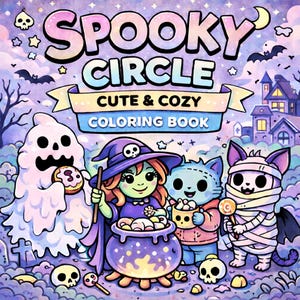 Spooky Circle : Cute & Cozy Coloring Book, Kawaii Spooky Halloween Coloring Pages, Fall Cozy Cute Coloring Book for Adults and Teens
