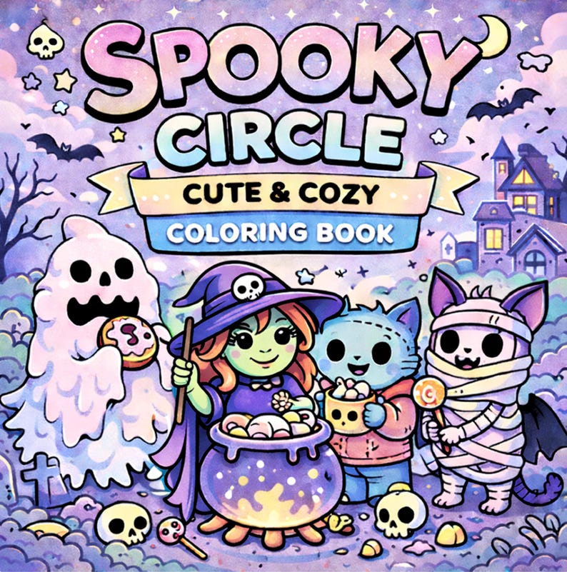 Spooky Circle: Cute & Cozy Coloring Book, Kawaii Spooky Halloween Coloring Pages, Fall Cozy Cute Coloring Book for Adults and Teens image 1