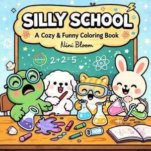 Silly School: Cozy & Funny Coloring Book, Digital Coloring Book PDF, Kawaii Animal Coloring Pages for Adults, Stress Relief Download image 1