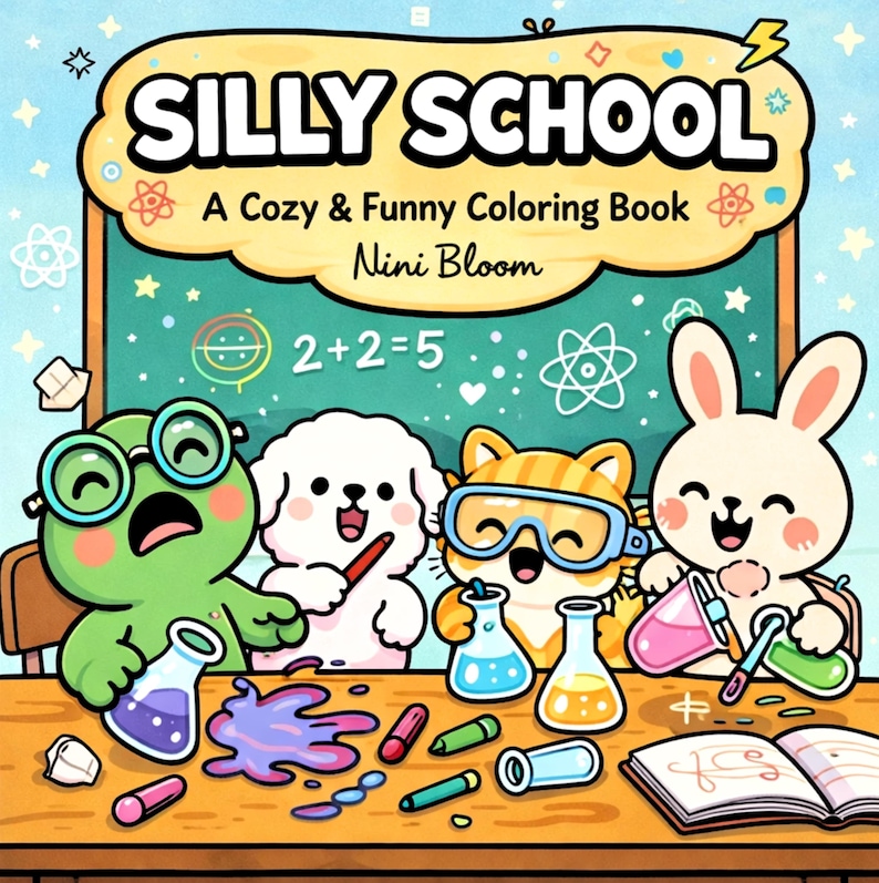 Silly School: Cozy & Funny Coloring Book, Digital Coloring Book PDF, Kawaii Animal Coloring Pages for Adults, Stress Relief Download image 1
