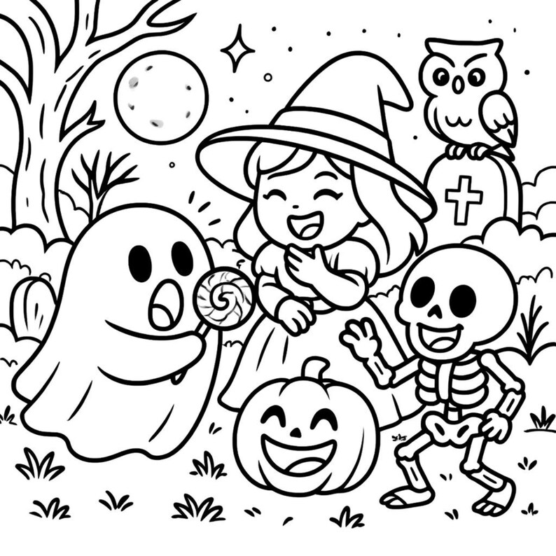 Spooky Circle: Cute & Cozy Coloring Book, Kawaii Spooky Halloween Coloring Pages, Fall Cozy Cute Coloring Book for Adults and Teens image 3