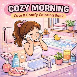 Cozy Morning Coloring Book, cozy moments coloring pages, Style coco wyo Coloring books, girl moments coloring book, 40 pages, PDF Download