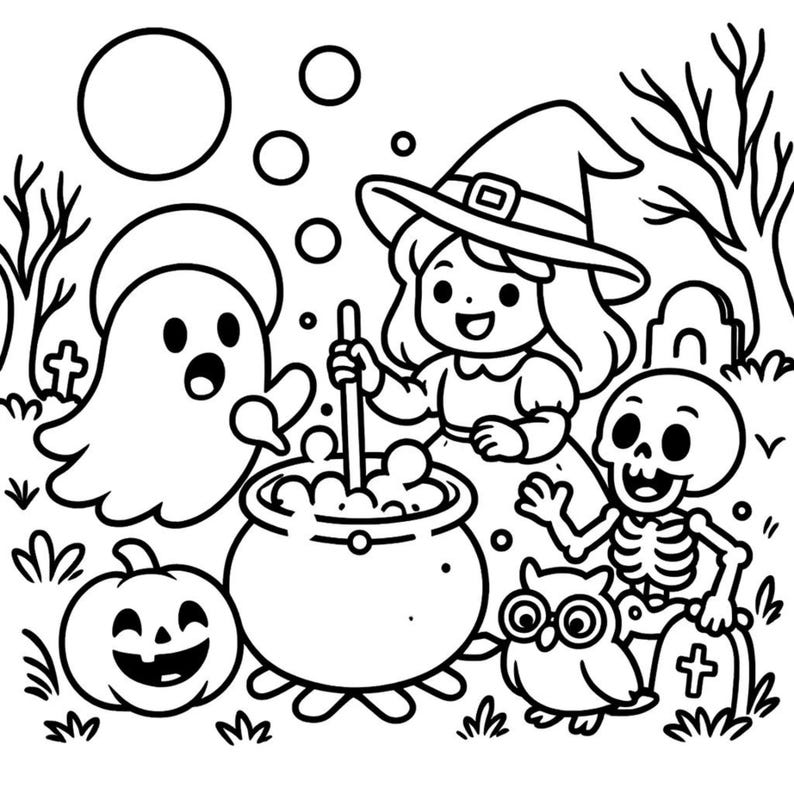 Spooky Circle: Cute & Cozy Coloring Book, Kawaii Spooky Halloween Coloring Pages, Fall Cozy Cute Coloring Book for Adults and Teens image 4