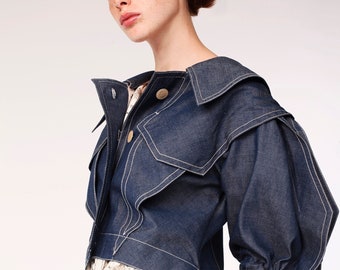 Origami Squarish Sleeves Cotton Denim Jacket Hand made in JAPAN / Navy