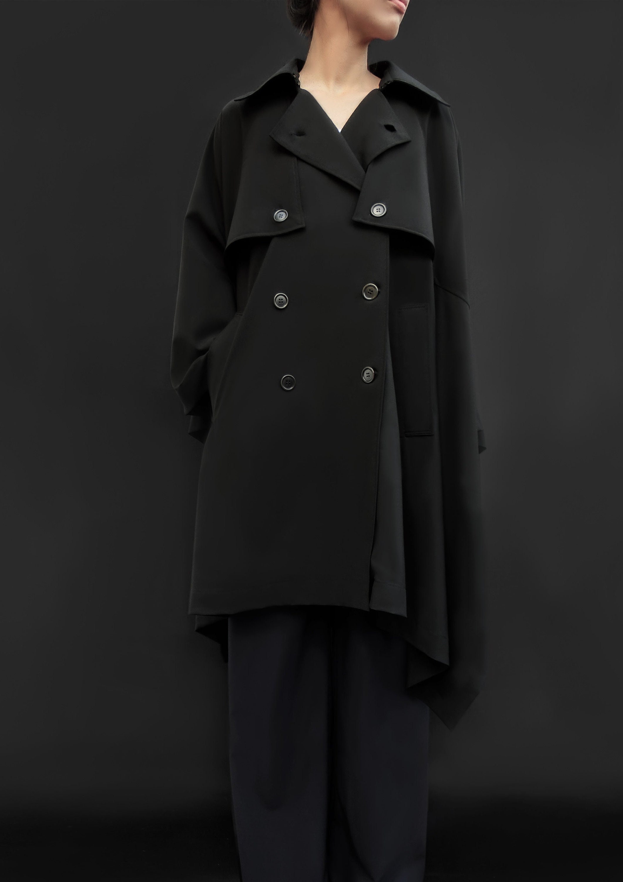 Virgin Wool Trench Cape / Black - Etsy