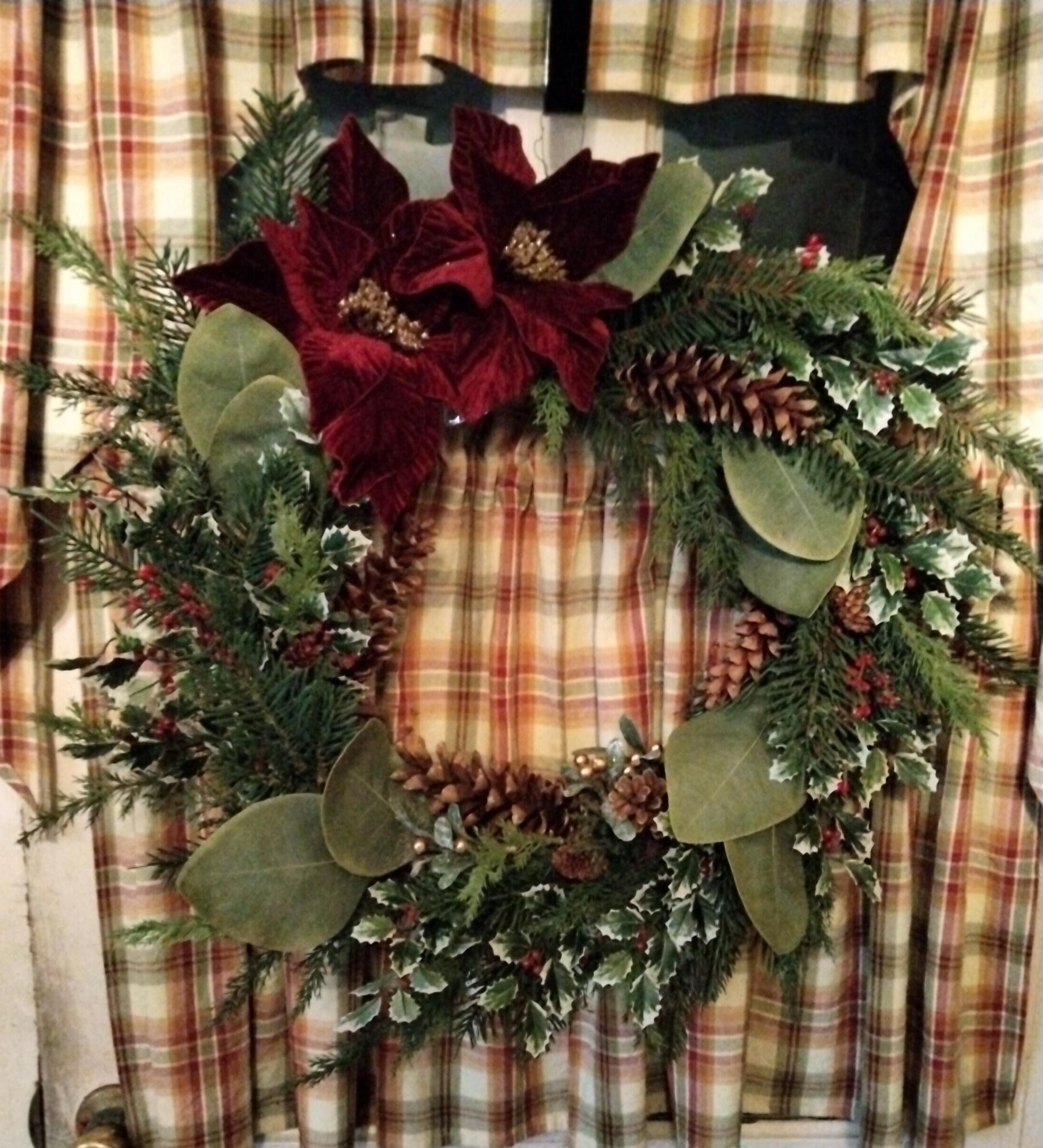 Winter Wreath for Front Door, Porch Decor, Farmhouse Winter Wreath With Red  Buffalo Plaid/check Ribbon, Snowflake Wreath 