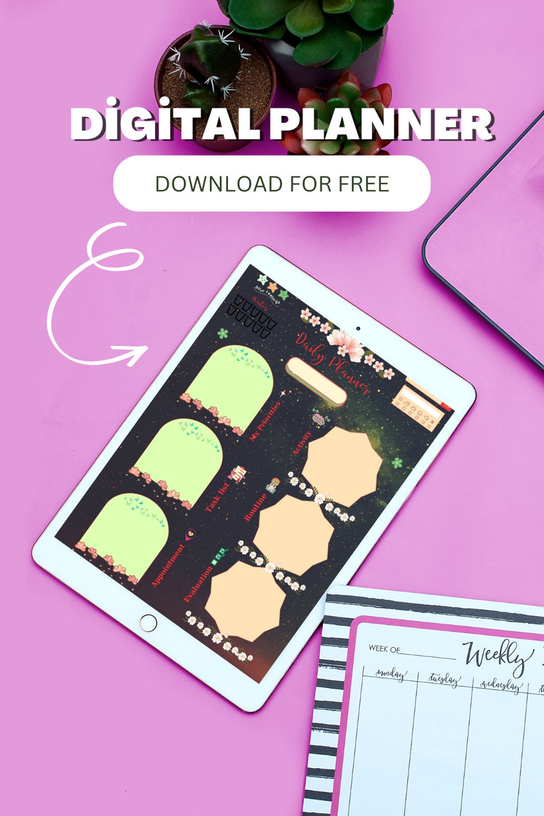 Black Daily Planner Planner 2024 Digital Planner Cute Planner 2024