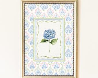Blue and Green Floral Hydrangea Wall Art: Cottage Garden Watercolor Botanical Decor | Pastel French Country Flower Print | Digital Download