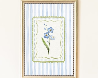 Blau Vergissmeinnicht Blumen Print | Französische Land Aquarell Botanische Wand Kunst | Cottage Blumen Garten Home Decor | Digitaler Download