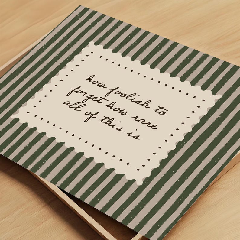 Old money aesthetic wall art with olive stripe background and elegant handwritten script design