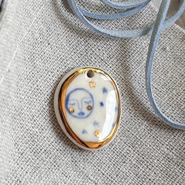 ceramic charm Moon and stars  with gold or platina