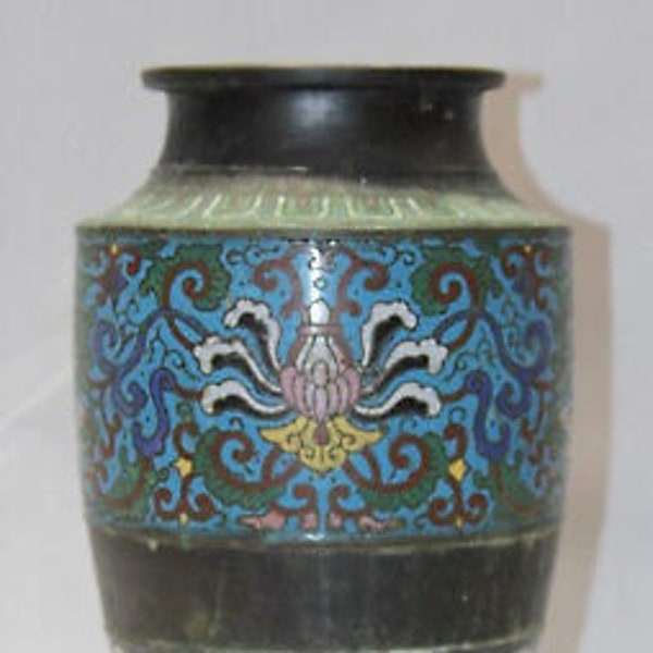 Antique Bronze Japanese Champlevé Enamel Vase