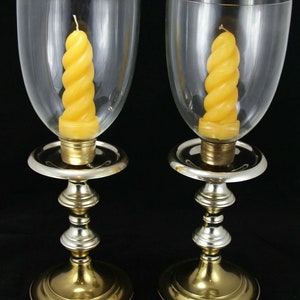 Pair Solid Two Tone Brass Candle Holders Table Sconces w/ Glass Shades 17&quot; LARGE