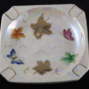 Vintage Porcelain Ashtray / Trinket Dish with Butterflies and Flowers