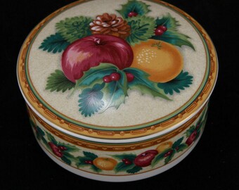 Mikasa Navidad vacaciones fruta porcelana caramelo baratija plato redondo con tapa